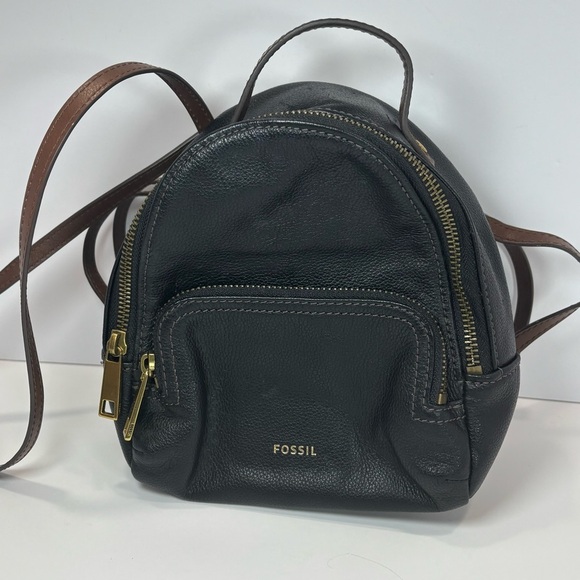 Fossil Cow Hide Leather Felicity Black Brown Mini Backpack EUC SHB2408 - Picture 4 of 10